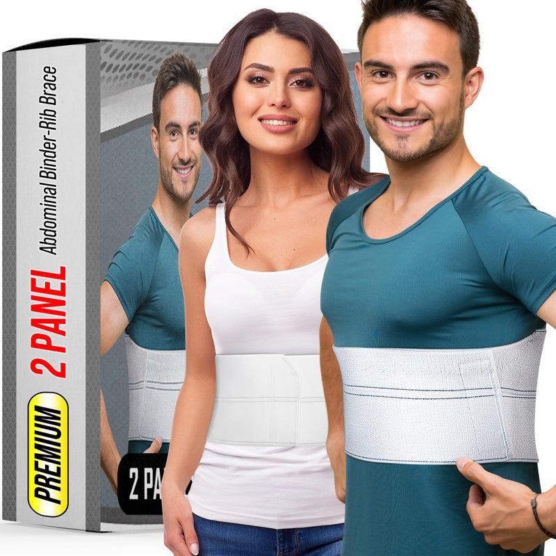 Broken Rib Brace for Women Men 2 Panel Rib Cage Support Belt for Fractured Bruised Cracked Dislocated Ribs Protection Pre Post Surgery Recovery Compression Wrap Binder for Chest Stomach Reg